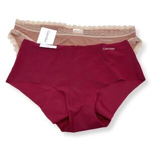 Calvin Klein NWT Womens 2 Pack Bundle Lace Scalloped Panties Size XS Pink Red